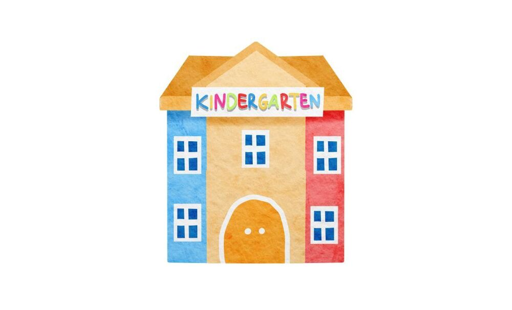 school building clipart with the word kindergarten