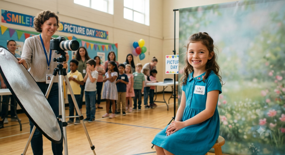 student smiling for picture day