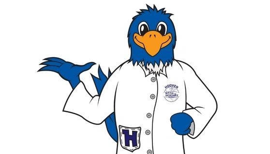 hawk mascot in lab coat