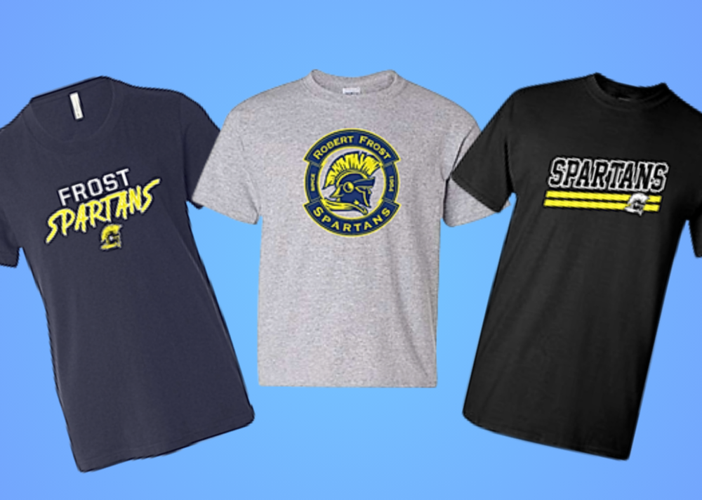 three spartan tshirts on a light blue background
