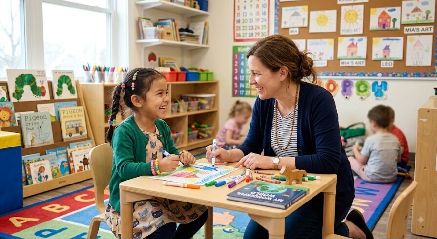 Teacher and student interacting 