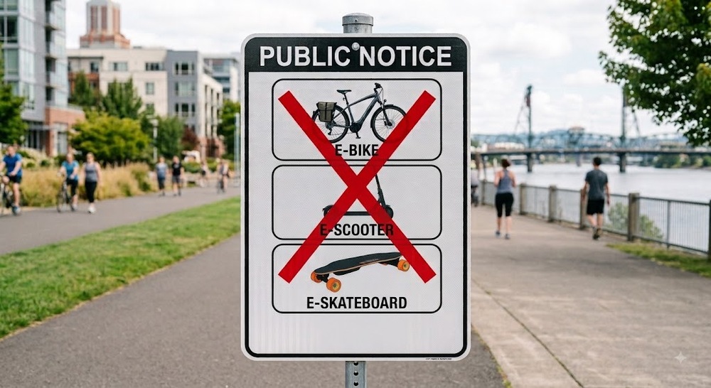 Sign explaining no electric vehicles