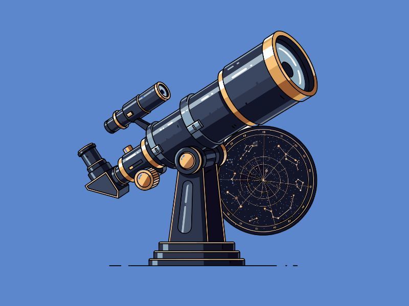 telescope on blue background