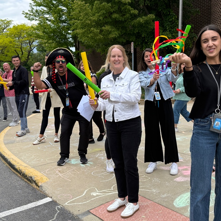 teacher celebrating at the sixth grade send off