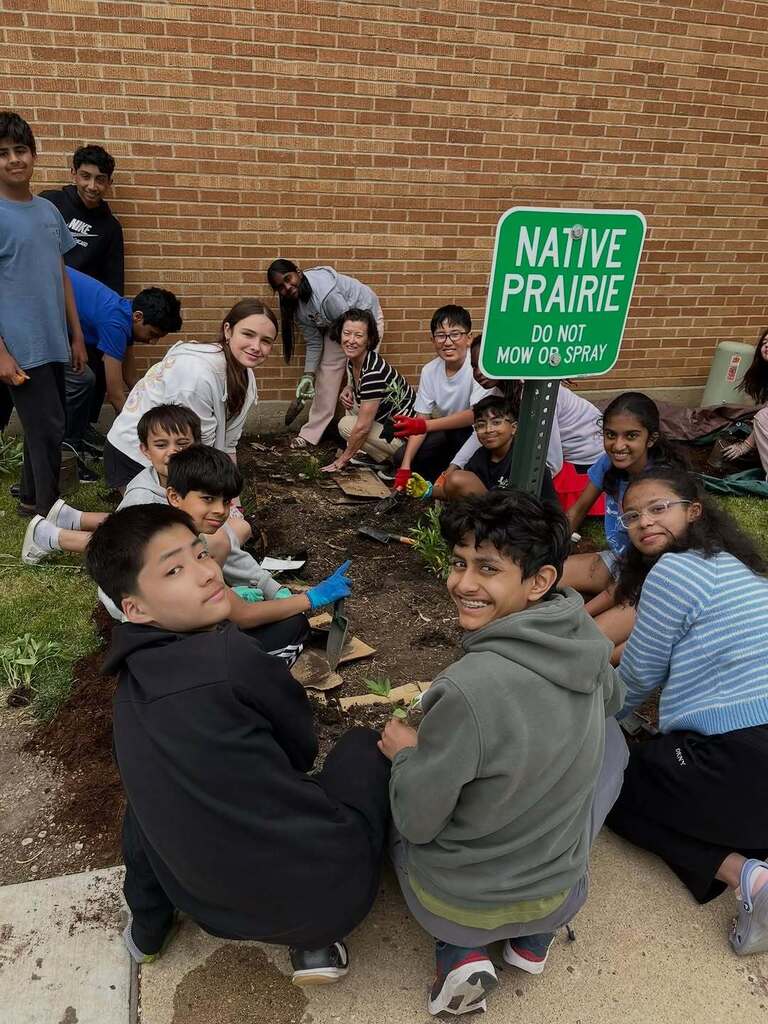 The Prairie Partners celebrated the final session of their club at Campanelli Elementary School by planting a brand-new native Illinois prairie alongside the Campanelli Garden Club!