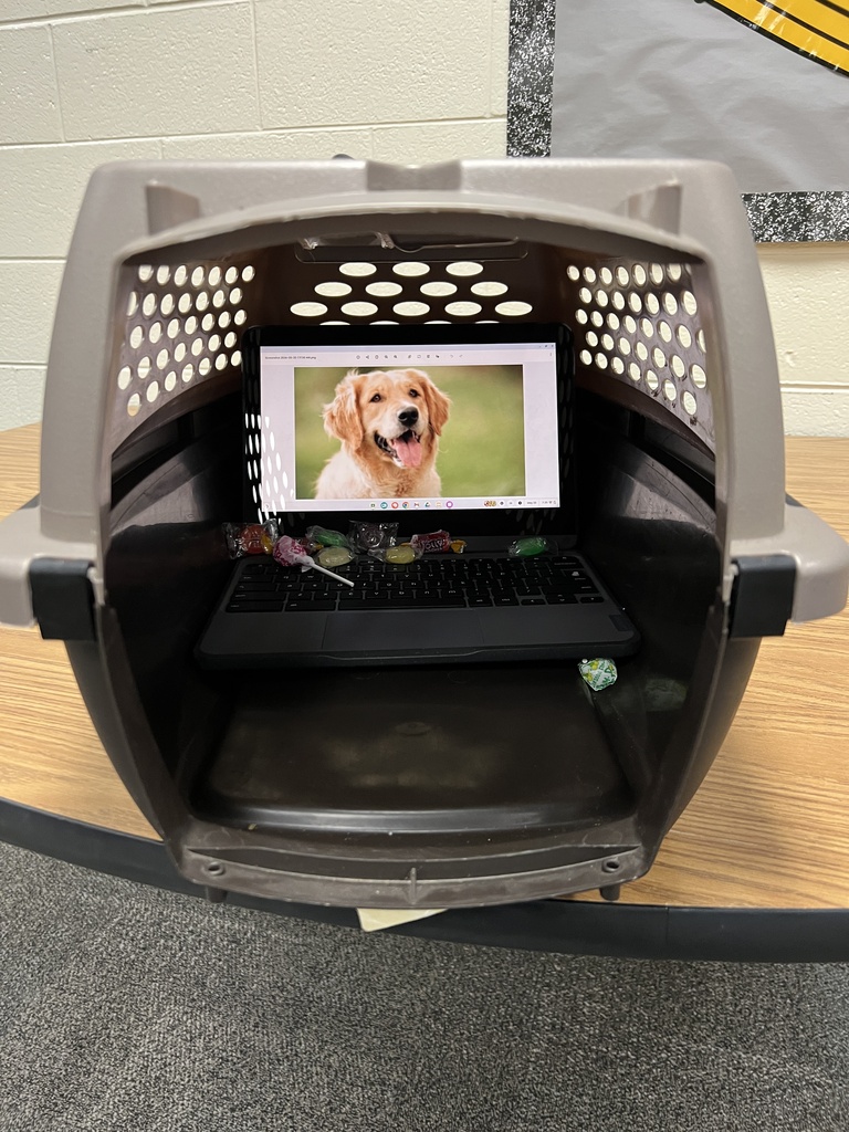 a crate displaying a picture of a dog