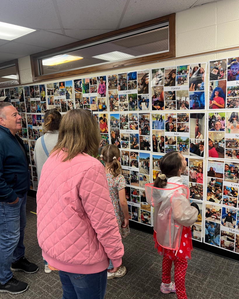 Students and families looking at student pictures