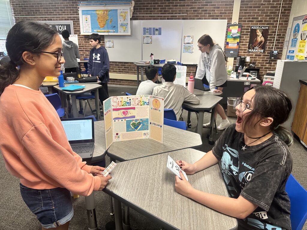 Students sharing their projects with each other