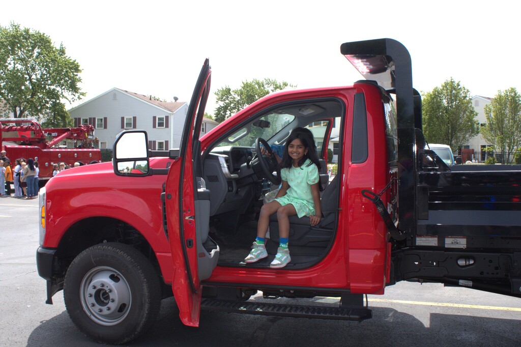 Student sitting in a truck