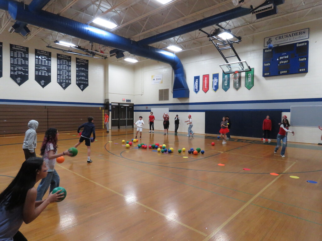students playing dodgeball
