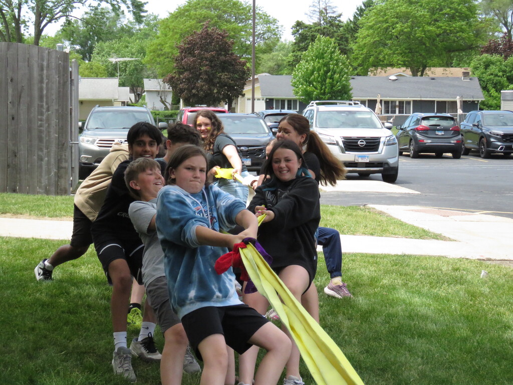 students playing tug of war