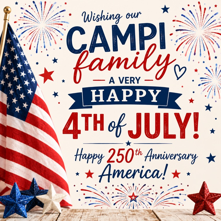 Wishing our Campi Family a Happy 4th of July with flag and firework clipart