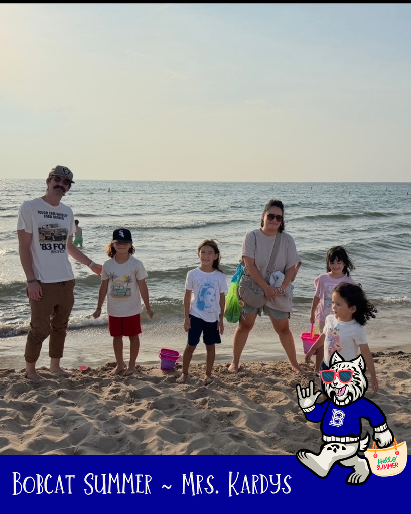 Teacher and her family at the beach