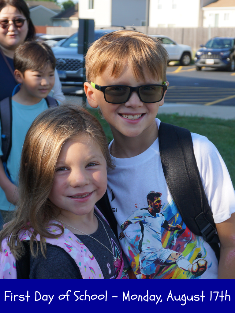 First Day of School, Monday, August 17th. Siblings smiling