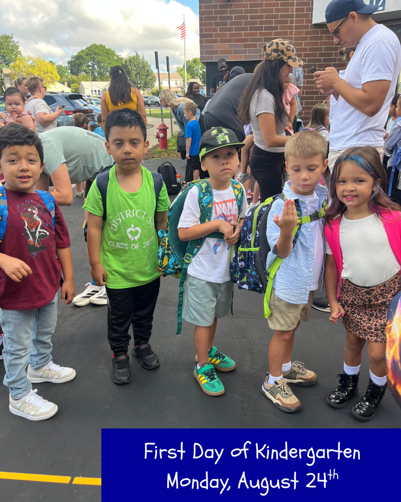First Day of Kindergarten - Monday, August 24th. Kindergarteners smiling