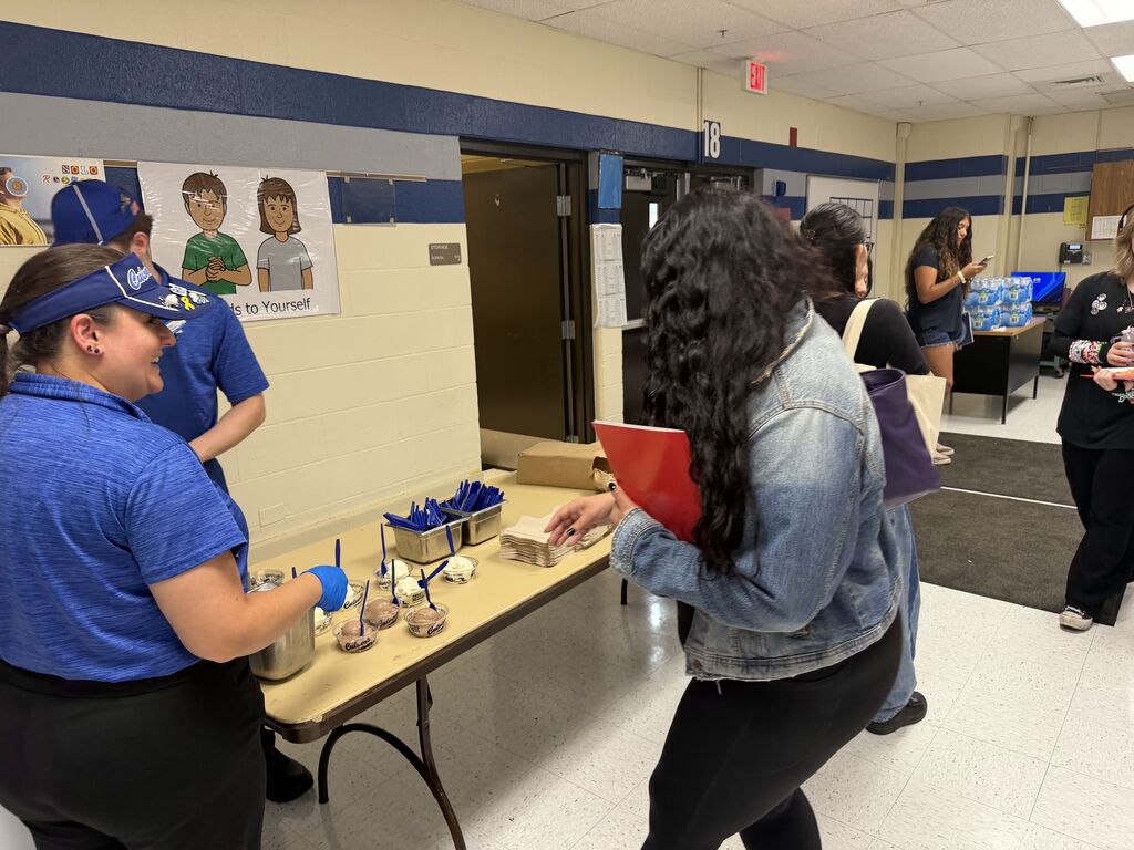 A student getting Culver's custard