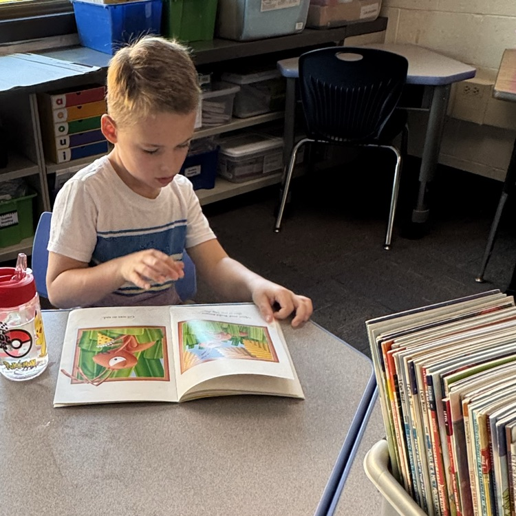 a boy reading a book