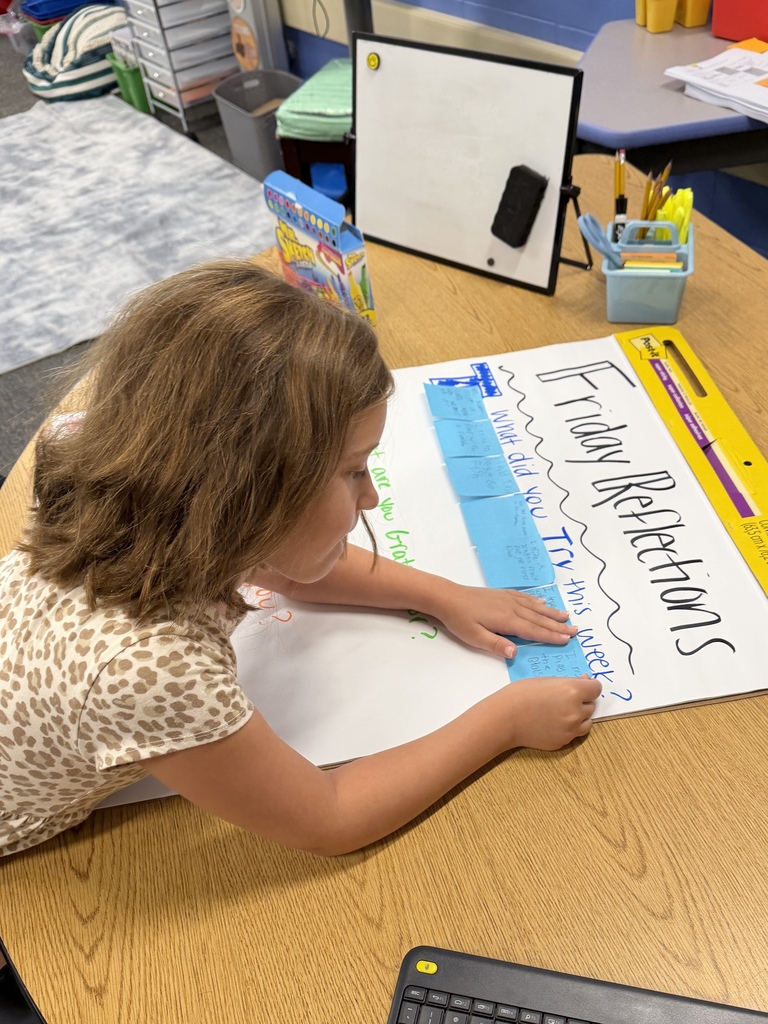 Student adding sticky notes to a poster