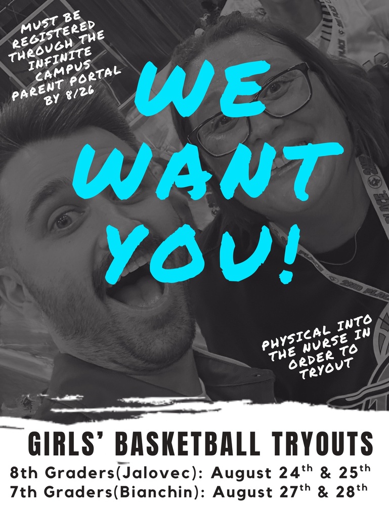 A promotional poster for Girls Basketball tryouts