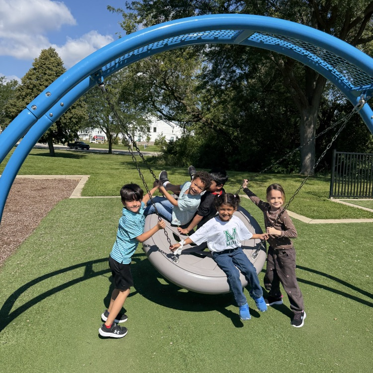 students on a tire swing