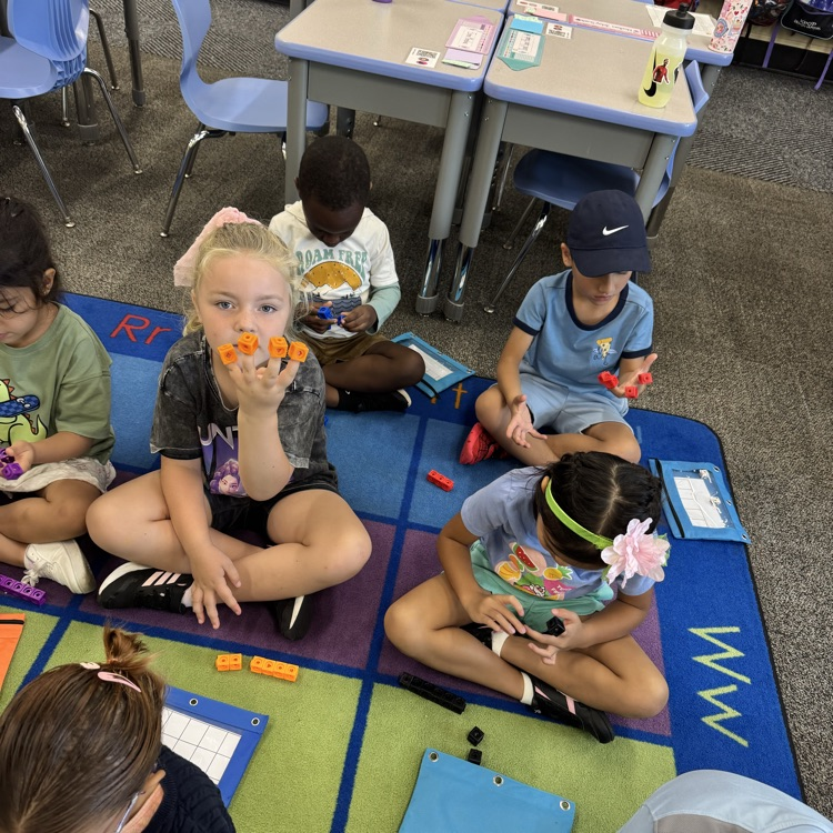 students showing quantity with blocks