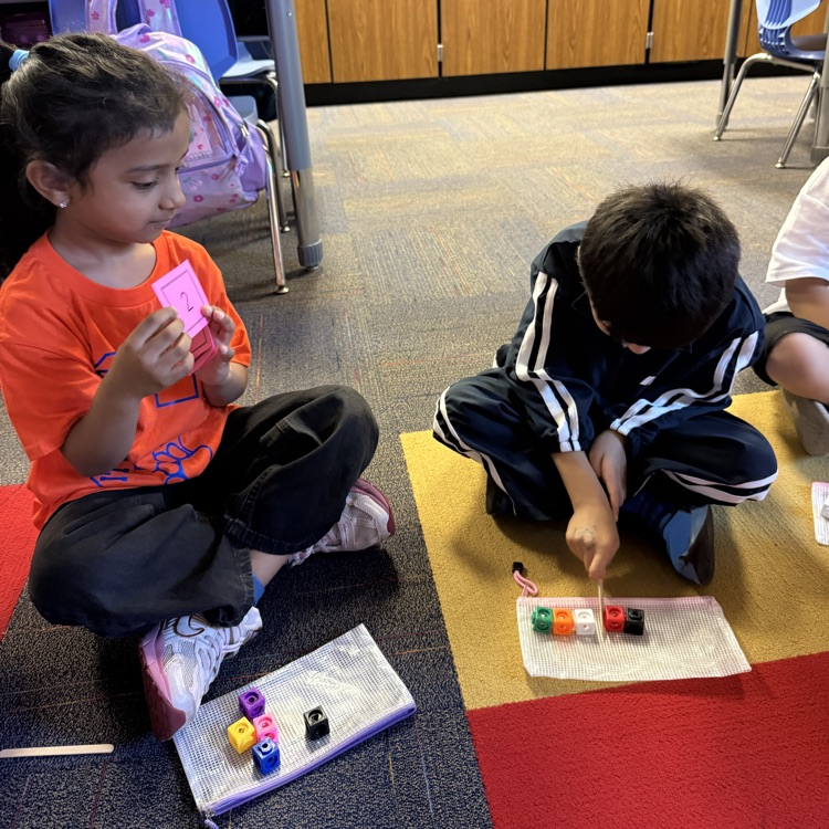 a boy and girl working together to count cubes 