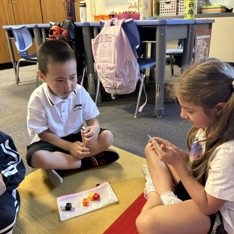 a boy and a girl working together to count cubes 
