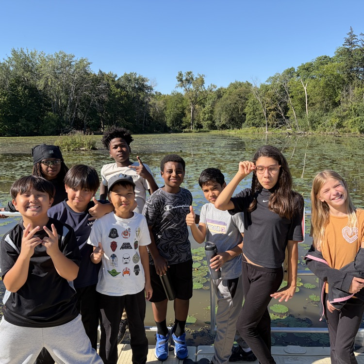 6th graders in front of the pond. 