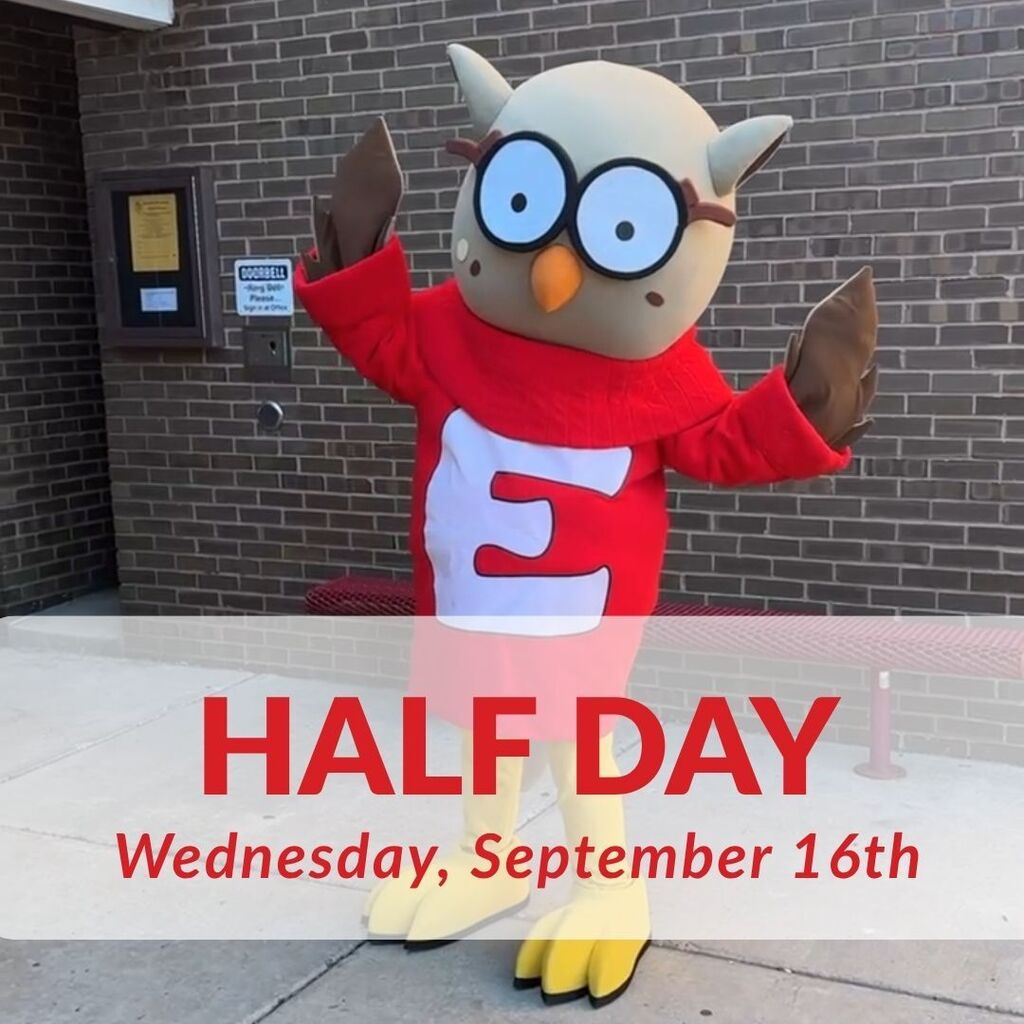 Owlbert with text underneath: HALF DAY - Wednesday, September 16th