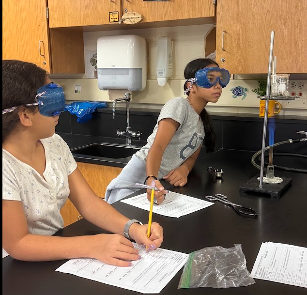 Students in Science class experimenting with Bunsen Burners and taking notes