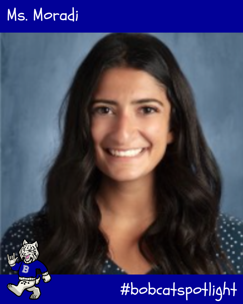 Ms. Moradi and her profile picture. Bobby the bobcat carotoon. #bobcatspotlight