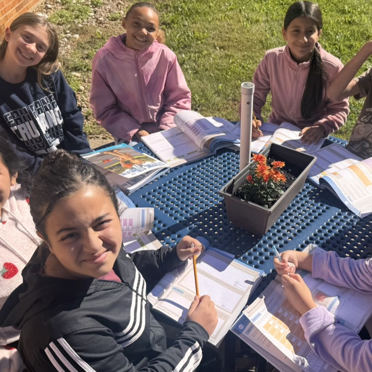 students working on math outside 
