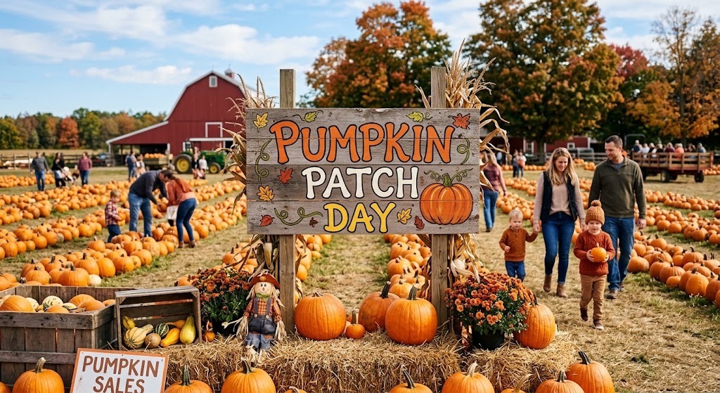 Image of a Pumpkin Patch with the words Pumpkin Patch Day