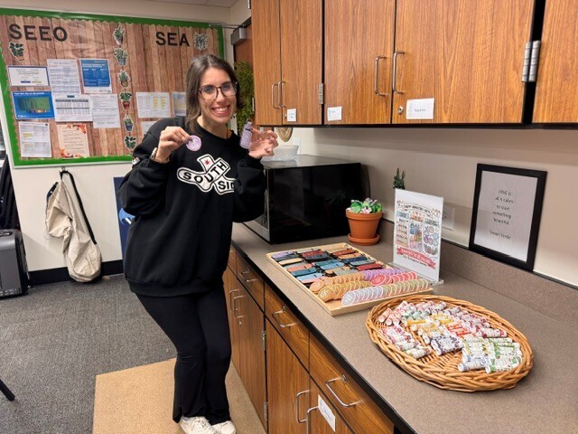 Ms. G. smiling with treats
