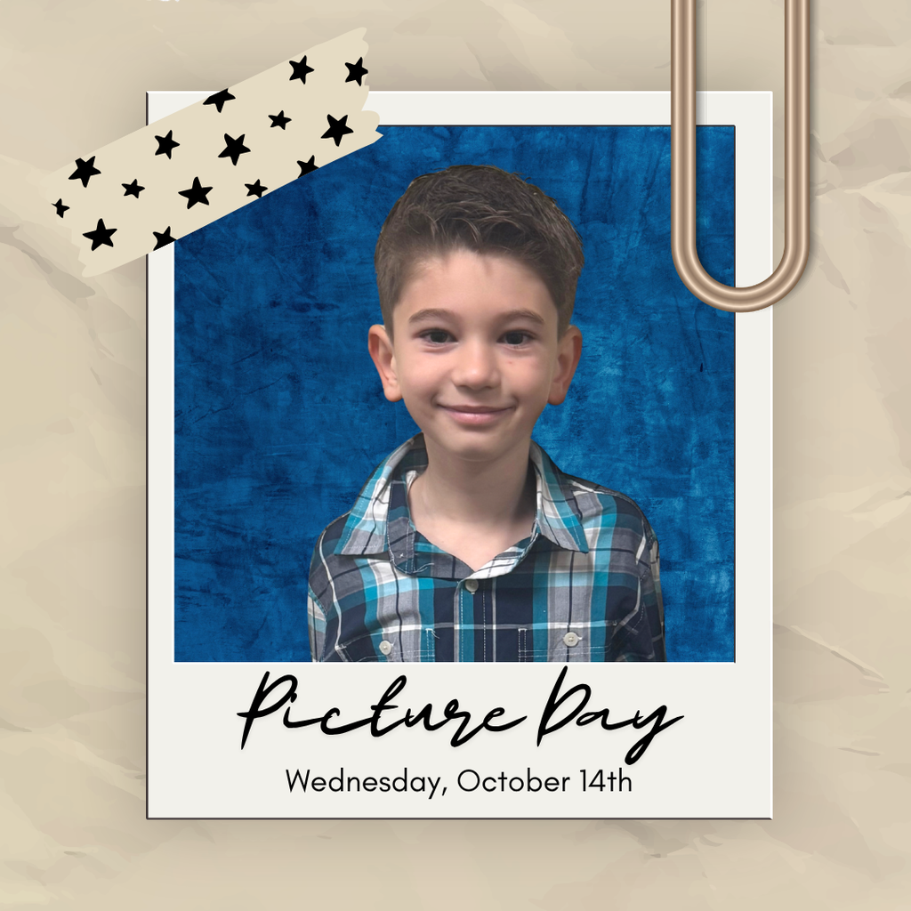 Picture of student with text: "Picture Day, Wednesday, October 14th"