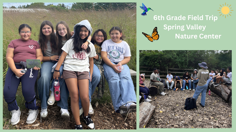 students sitting on a bench in a forest preserve