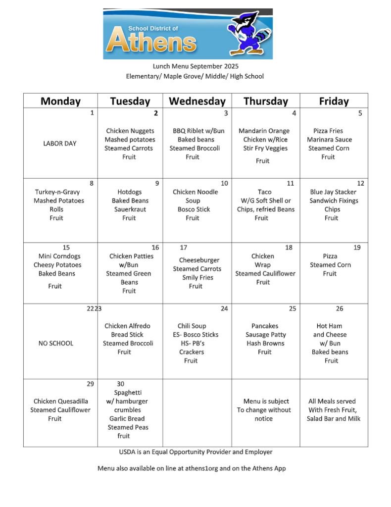 September Lunch Menu