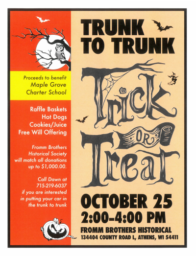 Trunk to Trunk Trick or Treat October 25th 2-4pm
