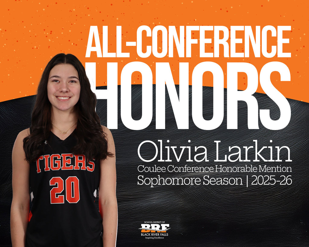 Title: ALL-CONFERENCE HONORS Name: Olivia Larkin Award: Coulee Conference Honorable Mention Subtext: Sophomore Season | 2025-26