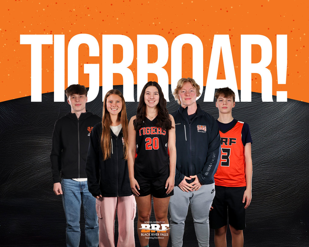 Tigrrroar! at the top of the image. Five students in their jerseys below.