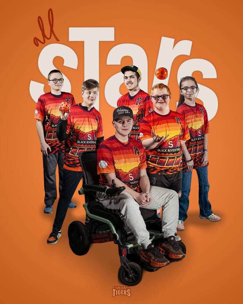 Group of players pose for camera. Text on image: All stars.