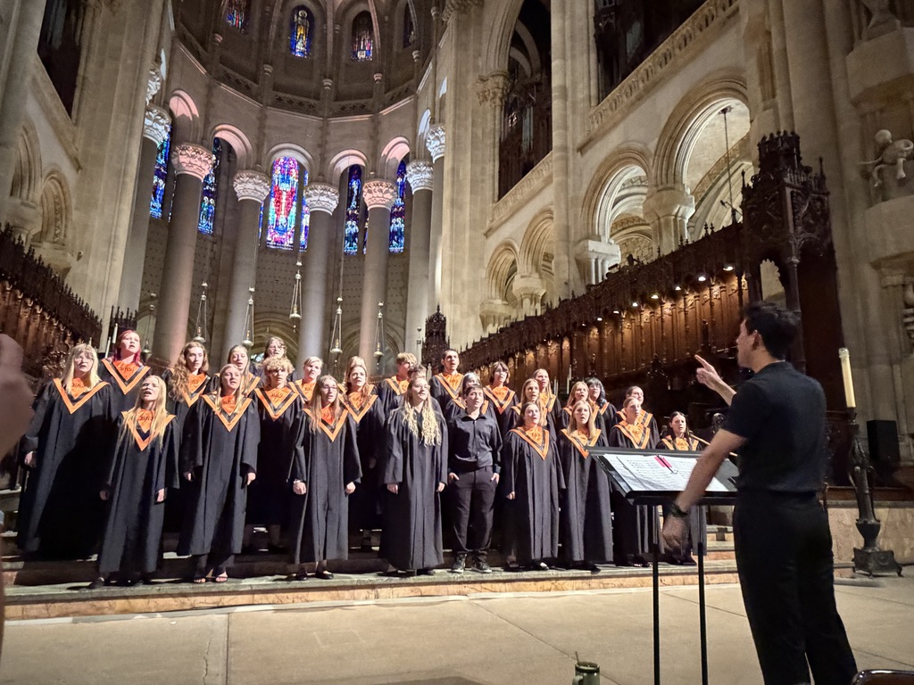 Choir sings in church. 