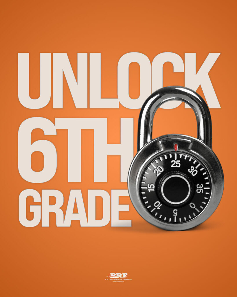 Text on image: Unlock 6th grade. Decorative image of a combination padlock on the image.