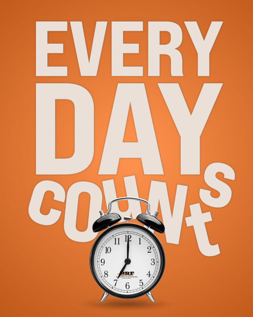 Text: "Every Day Counts" with alarm clock at the bottom.