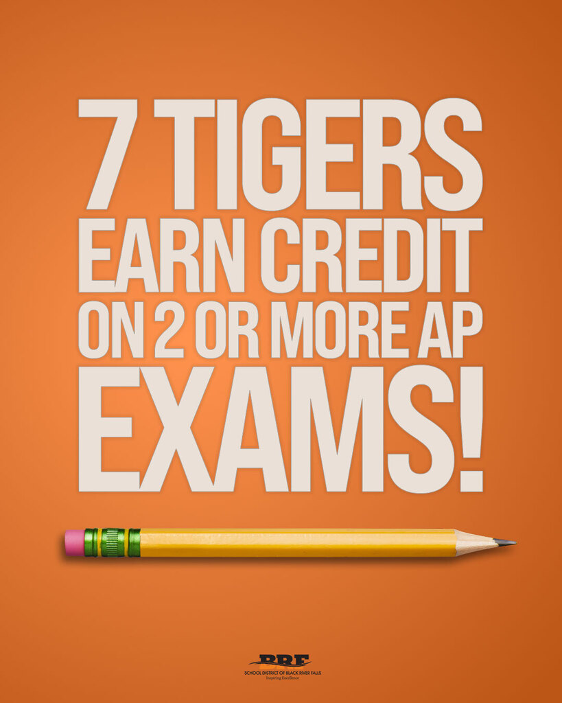 Text on image: 7 Tigers EARN CREDIT ON 2 or MORE AP Exams!
