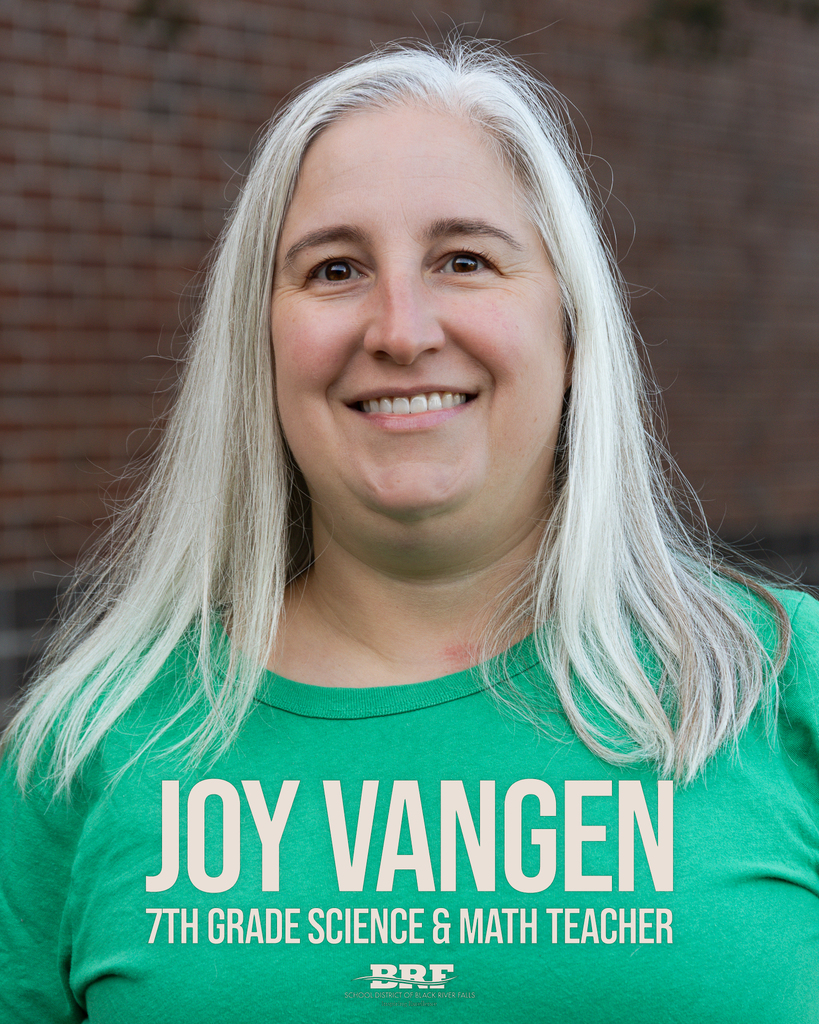 Portrait of a woman in a green shirt. Text on image says: Joy Vangen, 7th Grade Science & Math Teacher
