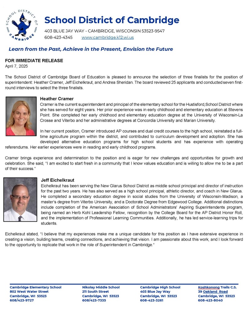 Superintendent Search - Finalists Announced