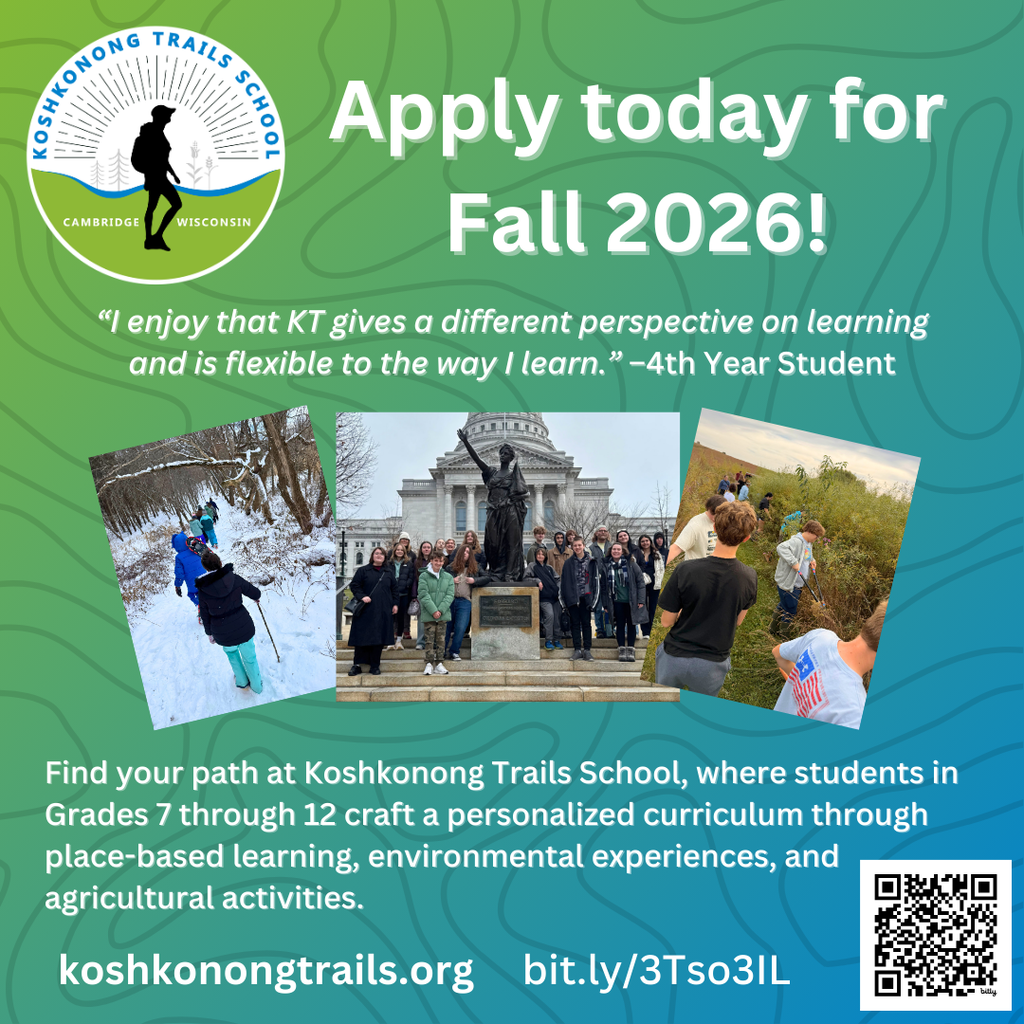 Social media post with application link for Koshkonong Trails School.