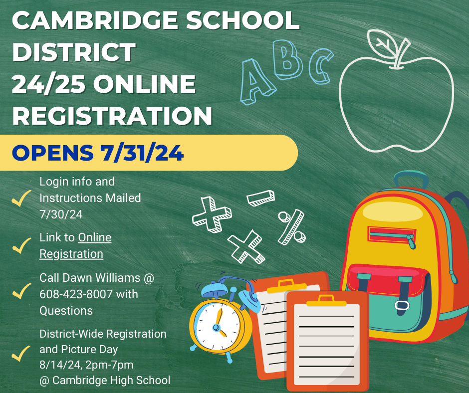 School District of Cambridge - Online Registration Notice