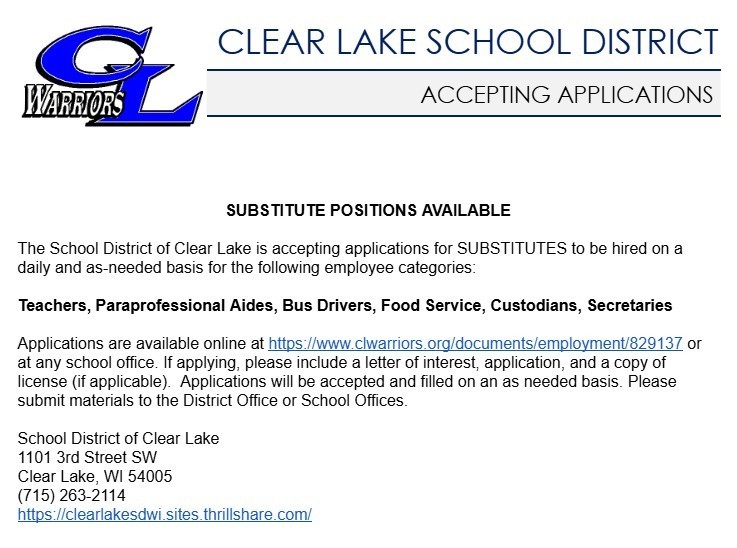 Ad for substitute support staff school employees